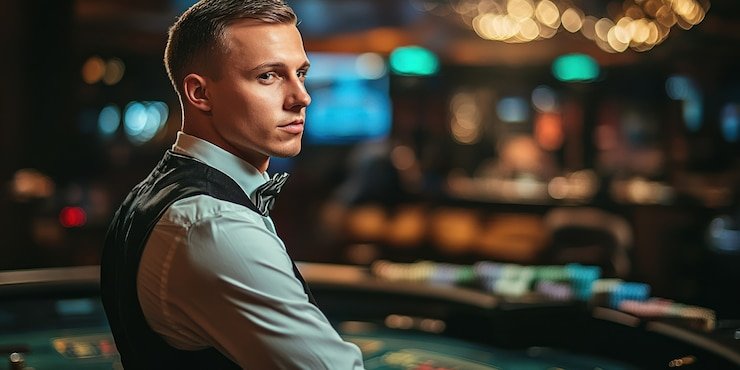 Meja blackjack langsung dengan dealer profesional di studio lumos4d